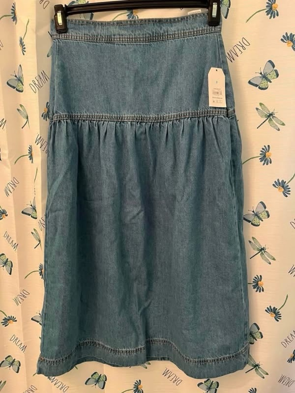 Time and Tru Light Blue Denim A-Line Midi Skirt